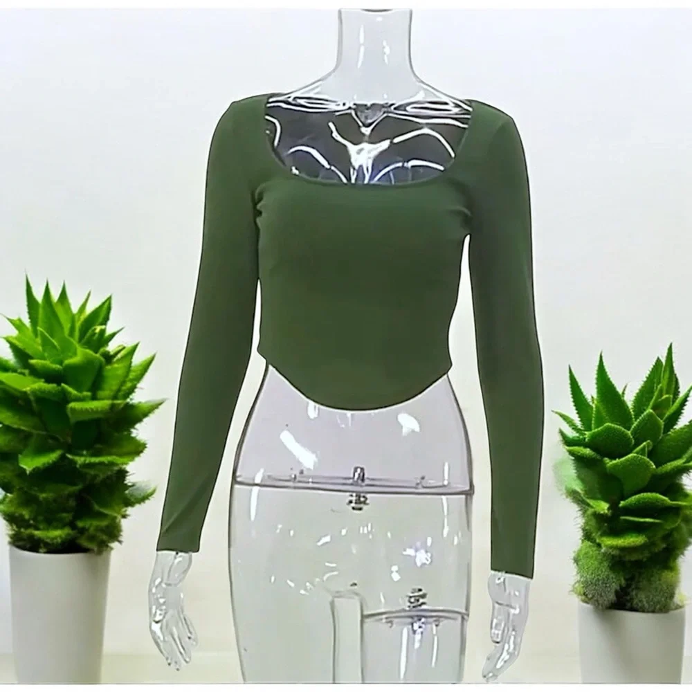 New Forever 21 Cypress Green Wide Neck Cropped Top - Picture 4 of 16